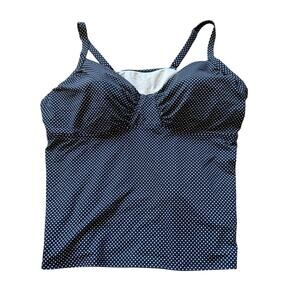 Lands End Womens Navy Polka Dot Slimming Retro Tankini Swim Top Sz 18W Vacation